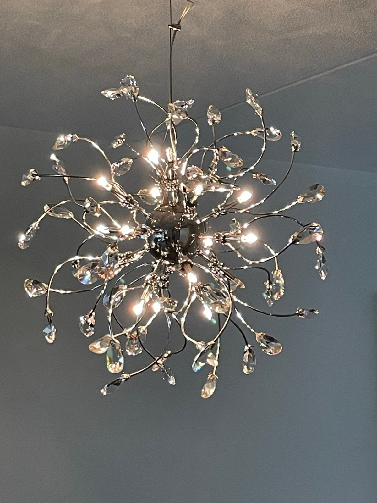 Set van 3: Kristallen hanglamp, plafonnière en wandlamp, Antiek en Kunst, Antiek | Lampen, Ophalen