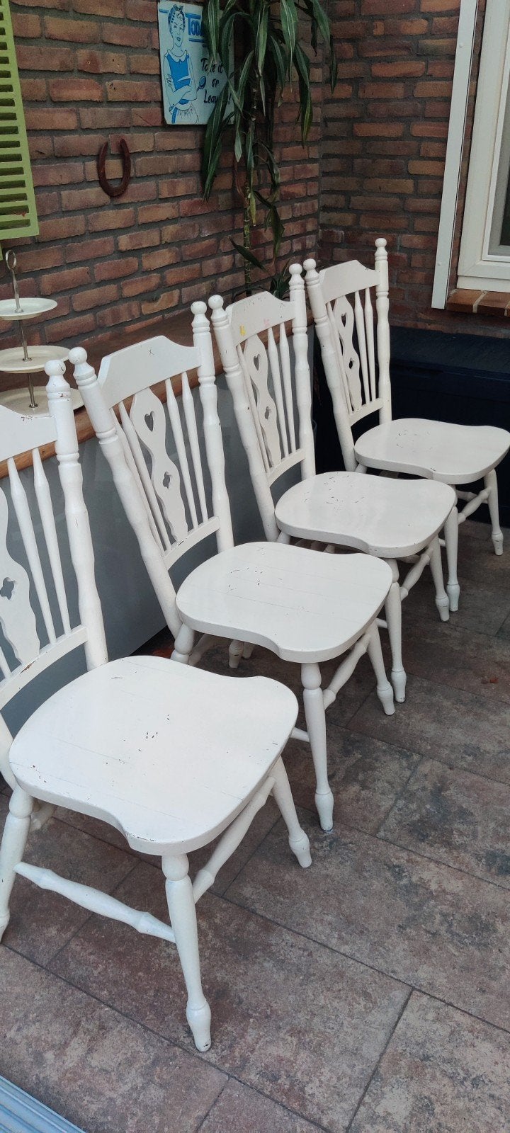 4 witte houten stoelen, Ophalen, Gebruikt, Wit
