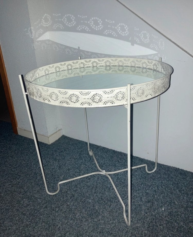 Metalen tafeltje met spiegel, Huis en Inrichting, Minder dan 55 cm, Metaal of Aluminium, Rond, Ophalen of Verzenden