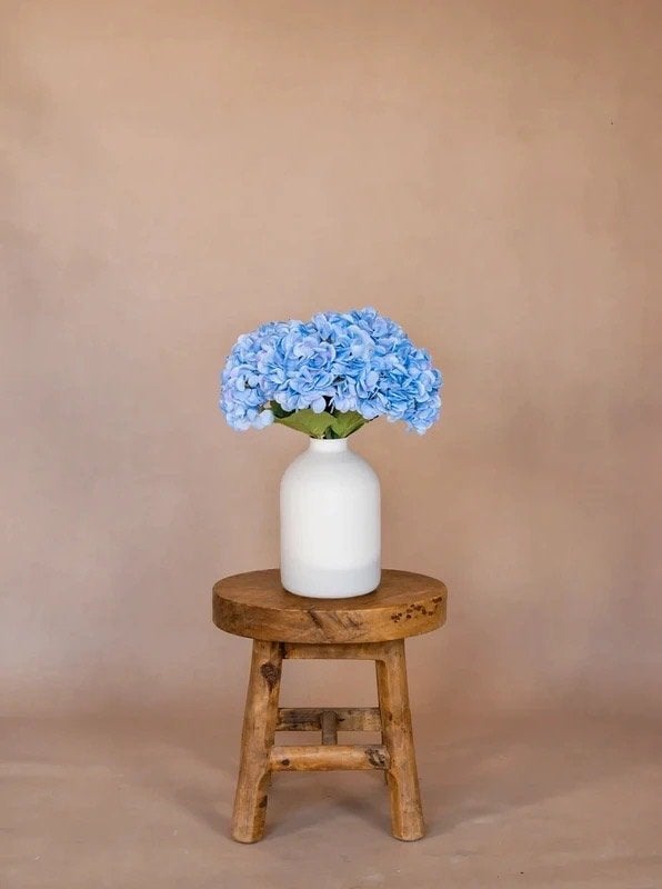 Zijden bloemen – blauwe hortensia's inclusief vaas, 44 cm, Kunstbloem, Ophalen of Verzenden, Overige merken