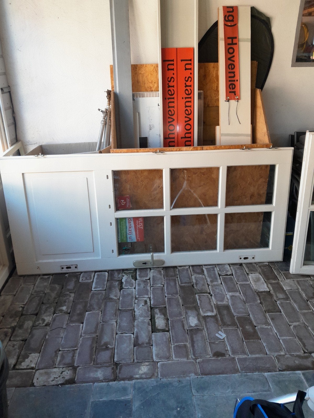 Meranti buitendeur met glas, 210x93cm, Ophalen, Gebruikt, 200 tot 215 cm, Glas