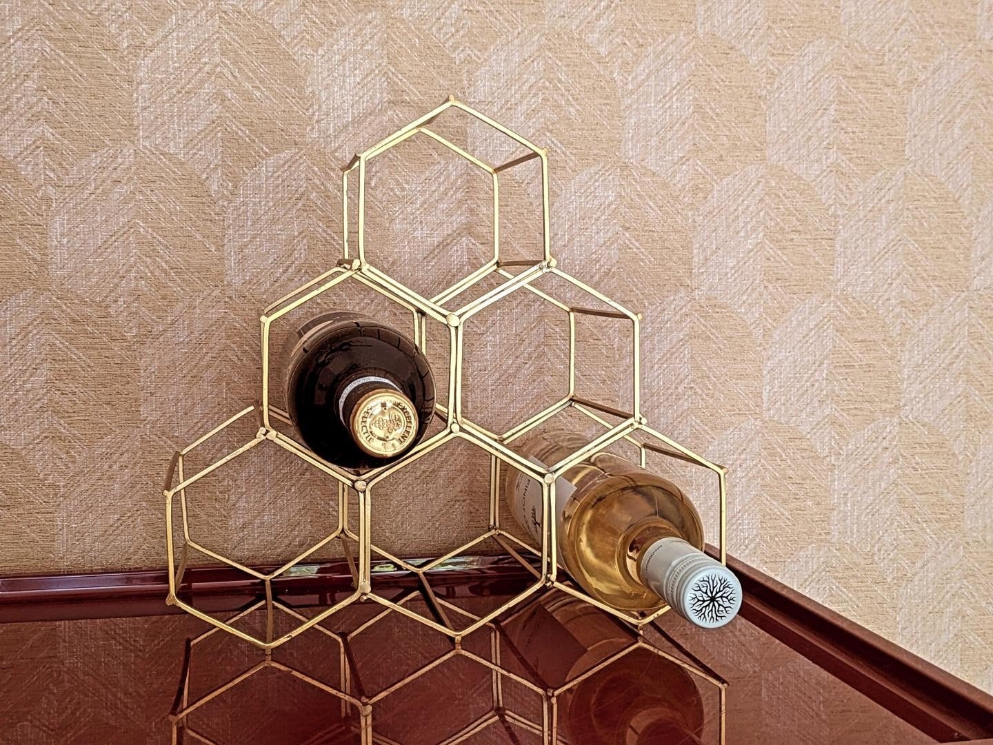 Gouden hexagon wijnrek voor 6 flessen. met metalen frame, Ophalen of Verzenden, Metaal