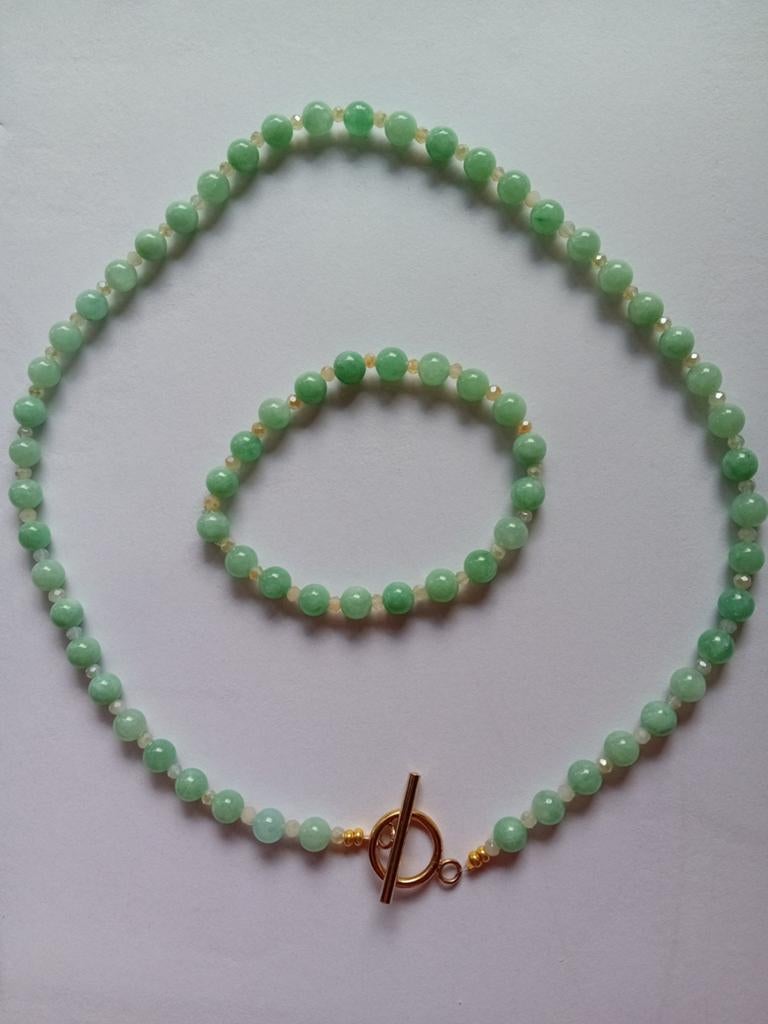 Jade Myanmar Birmaans ketting en armband NIEUW, Sieraden, Tassen en Uiterlijk, Kettingen, Ophalen of Verzenden, Nieuw, Groen, Steen of Mineraal