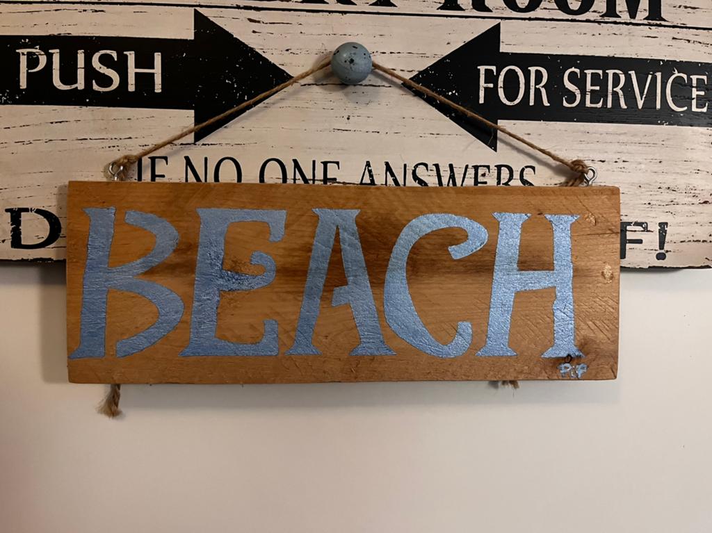 Houten decoratiebordje Beach, Hout, Beige, Nieuw, Mediterraans