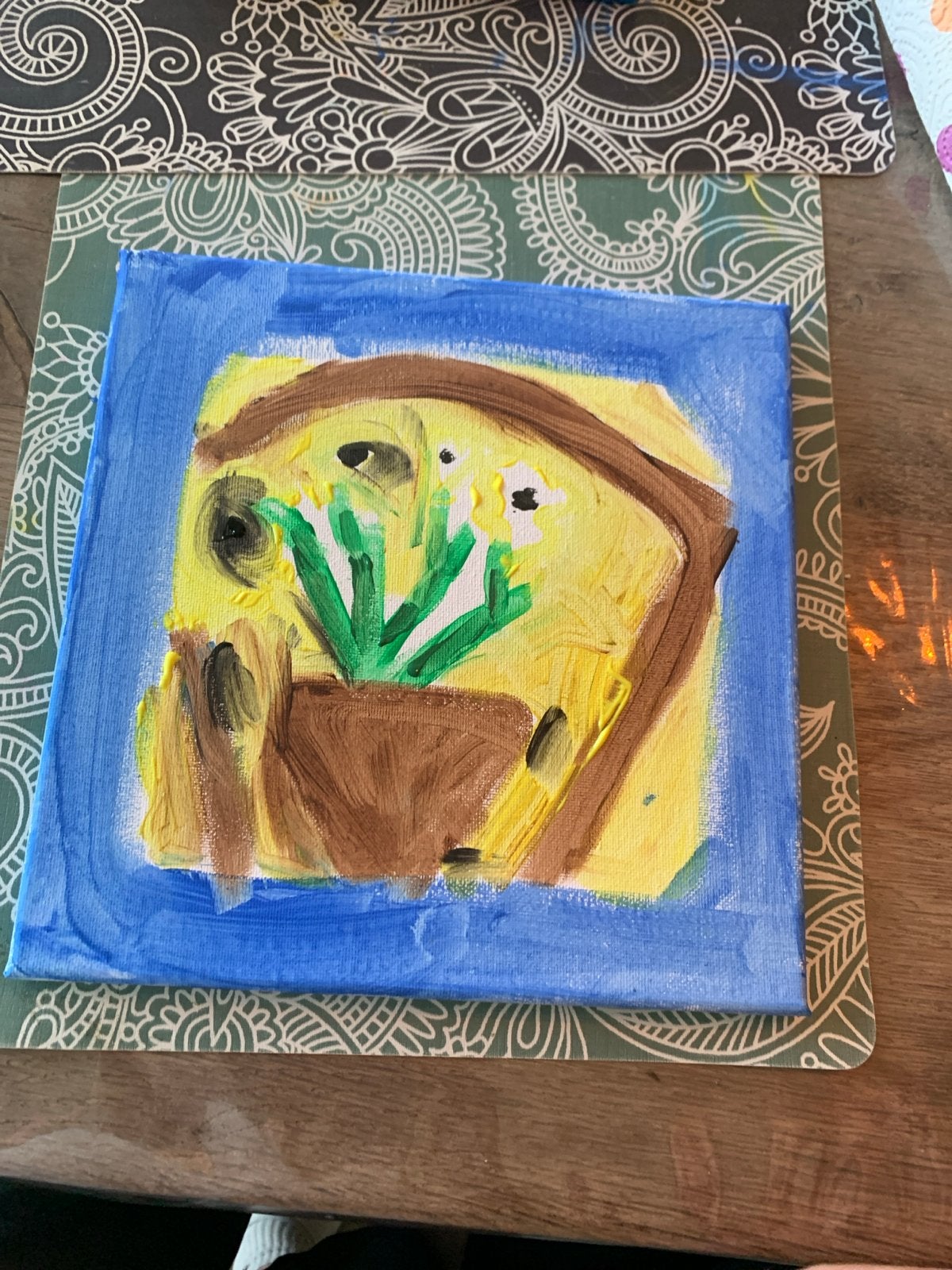 Schilderij met bloemen in pot, Ophalen