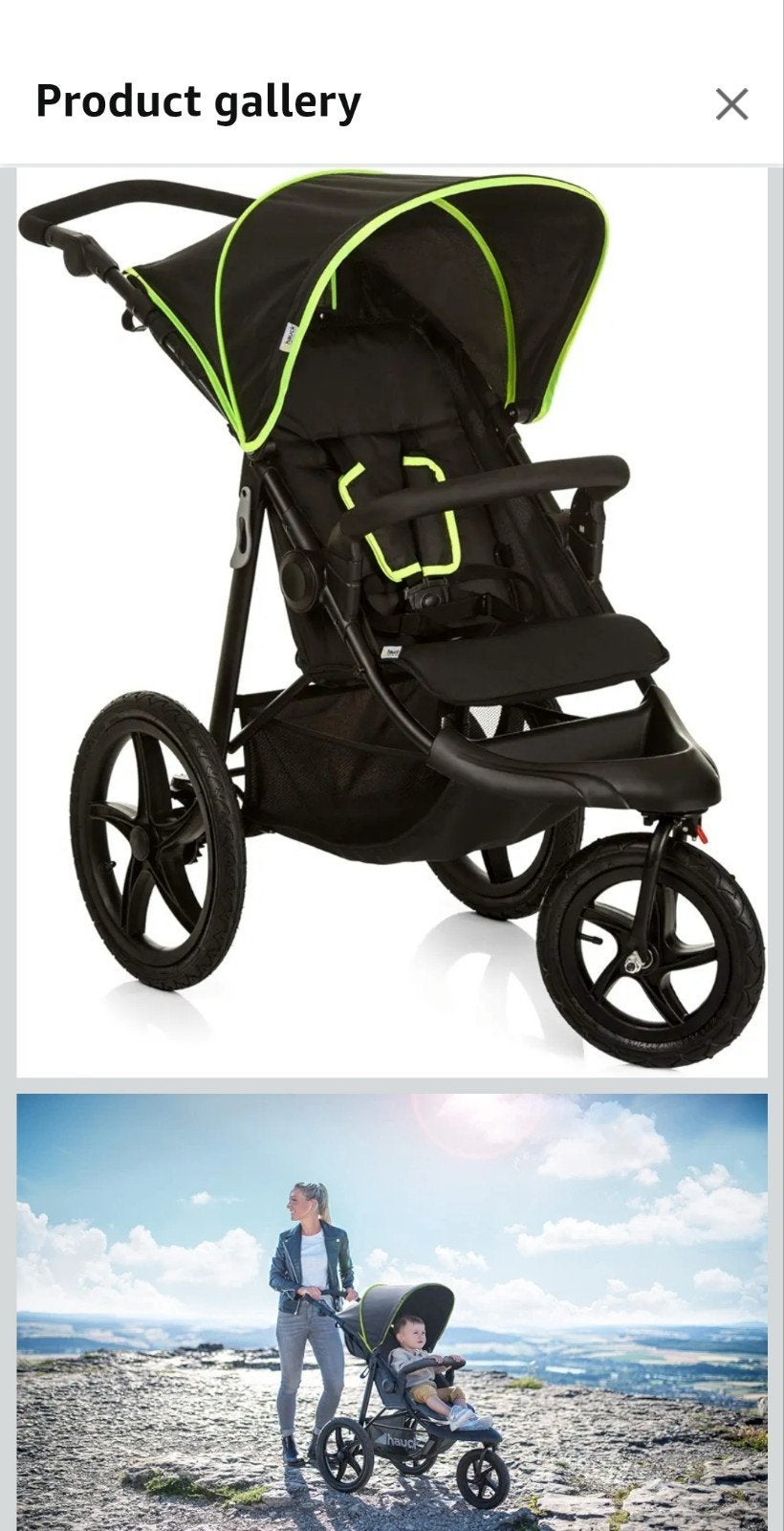 Hauck Runner 2 driewieler kinderwagen - Zwart/Neon Groen, Ophalen, Gebruikt, Overige merken, Verstelbare rugleuning