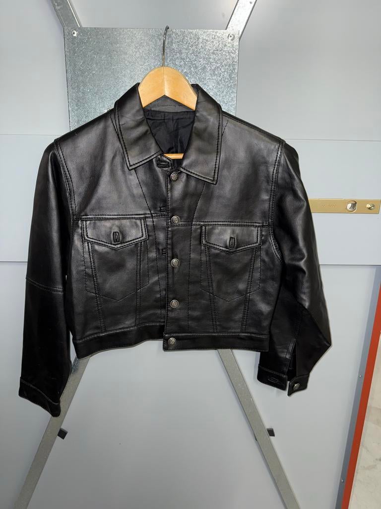 Cropped Leren Jas met Unieke Knopen, Kleding | Dames, Ophalen of Verzenden, Zo goed als nieuw, Maat 36 (S), Zwart