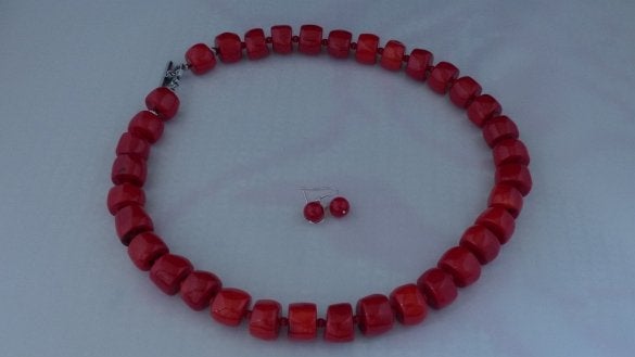 KORAAL (17 MM) ketting/oorhanger-set, Sieraden, Tassen en Uiterlijk, Kettingen, Verzenden, Nieuw, Steen of Mineraal, Met edelsteen
