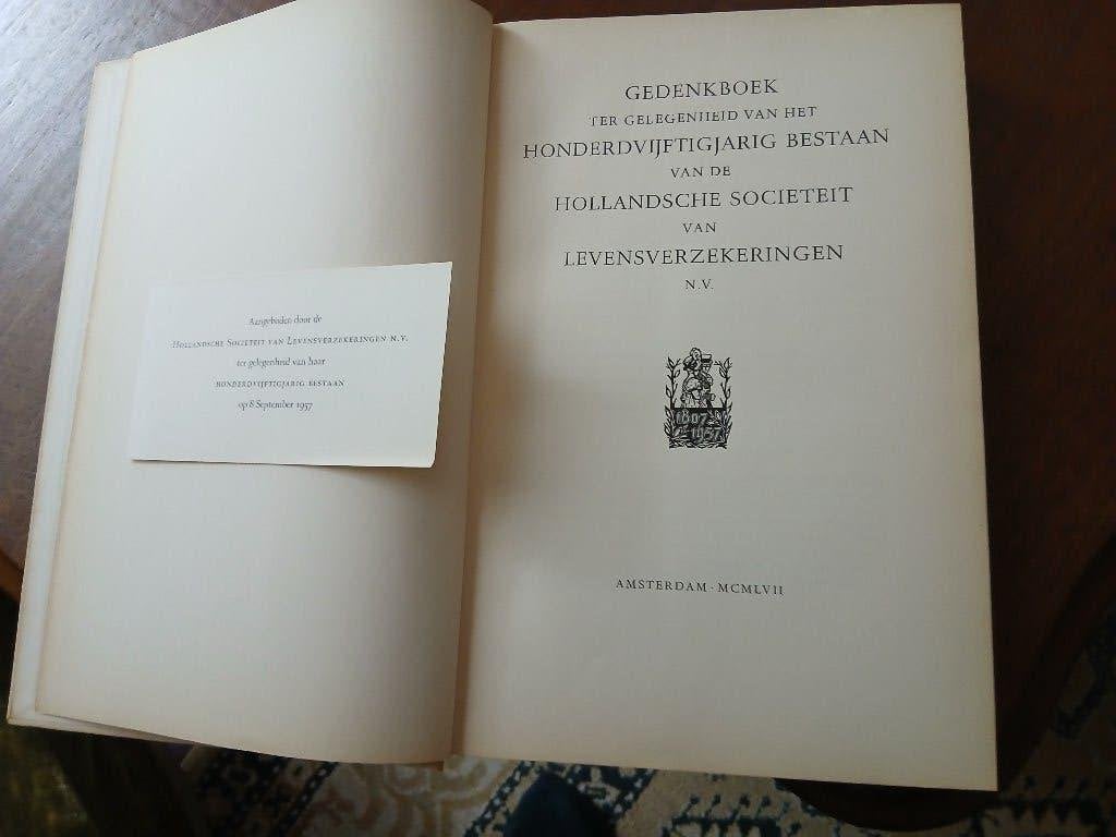 Gedenkboek Hollandse Societeit van Levensverz., Ophalen of Verzenden, 20e eeuw of later, Zo goed als nieuw, Diverse auteurs