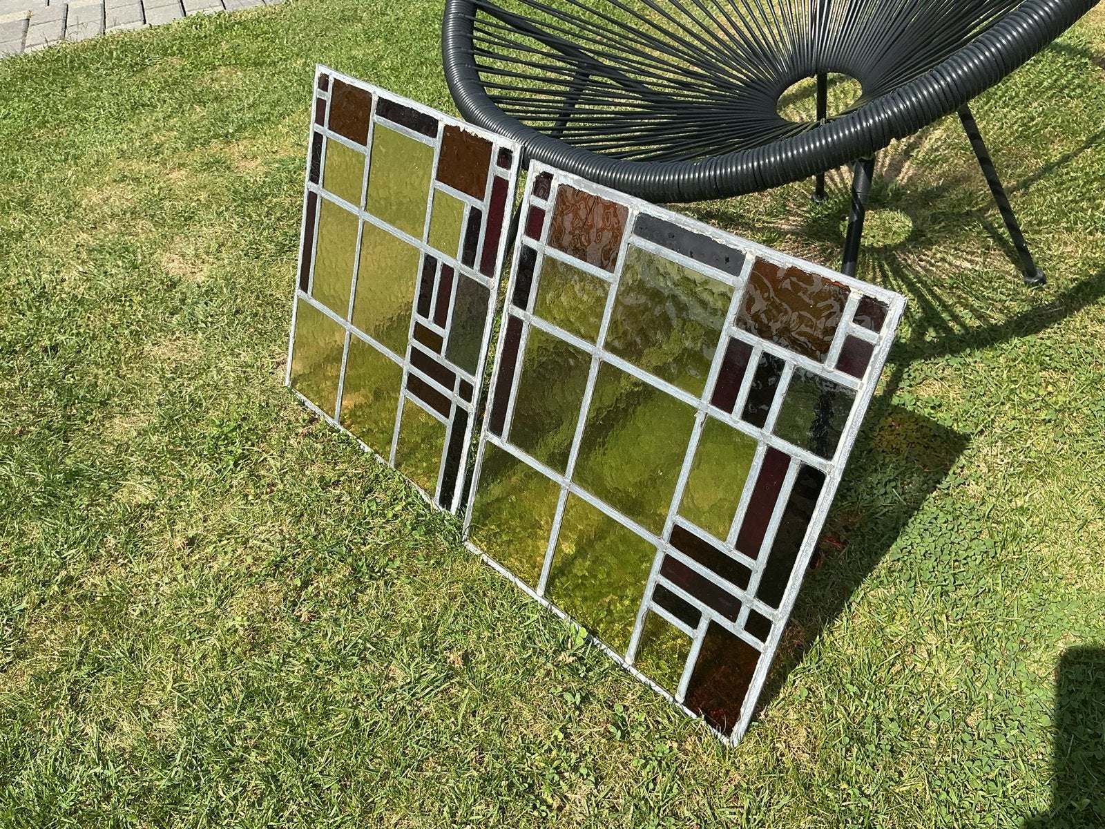 Set van 2 glas in lood ramen, Doe-het-zelf en Verbouw, Glas en Ramen, Ophalen, Gevelraam of Ruit, Gebruikt, Minder dan 80 cm