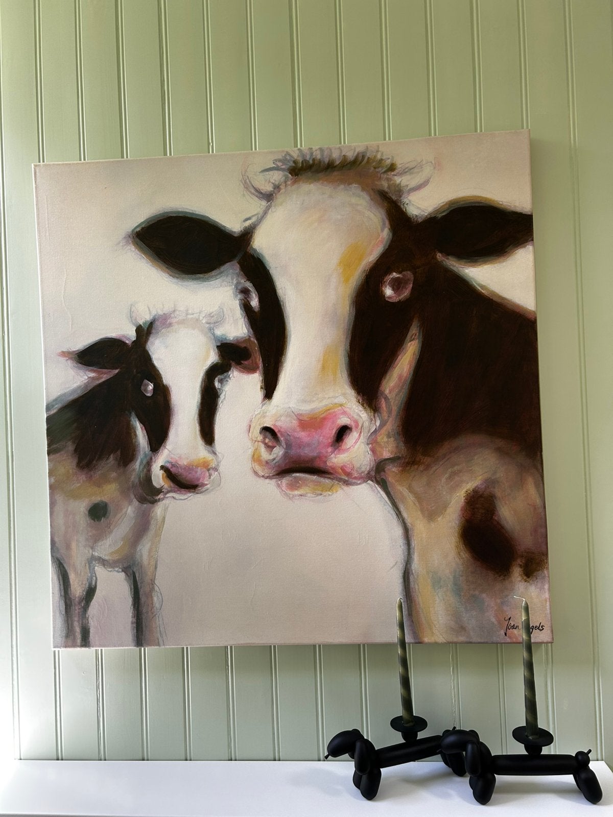 Schilderij op canvas van Joan Engels koe twee koeien, Ophalen, Oorspronkelijke maker, Zo goed als nieuw, Schilderij