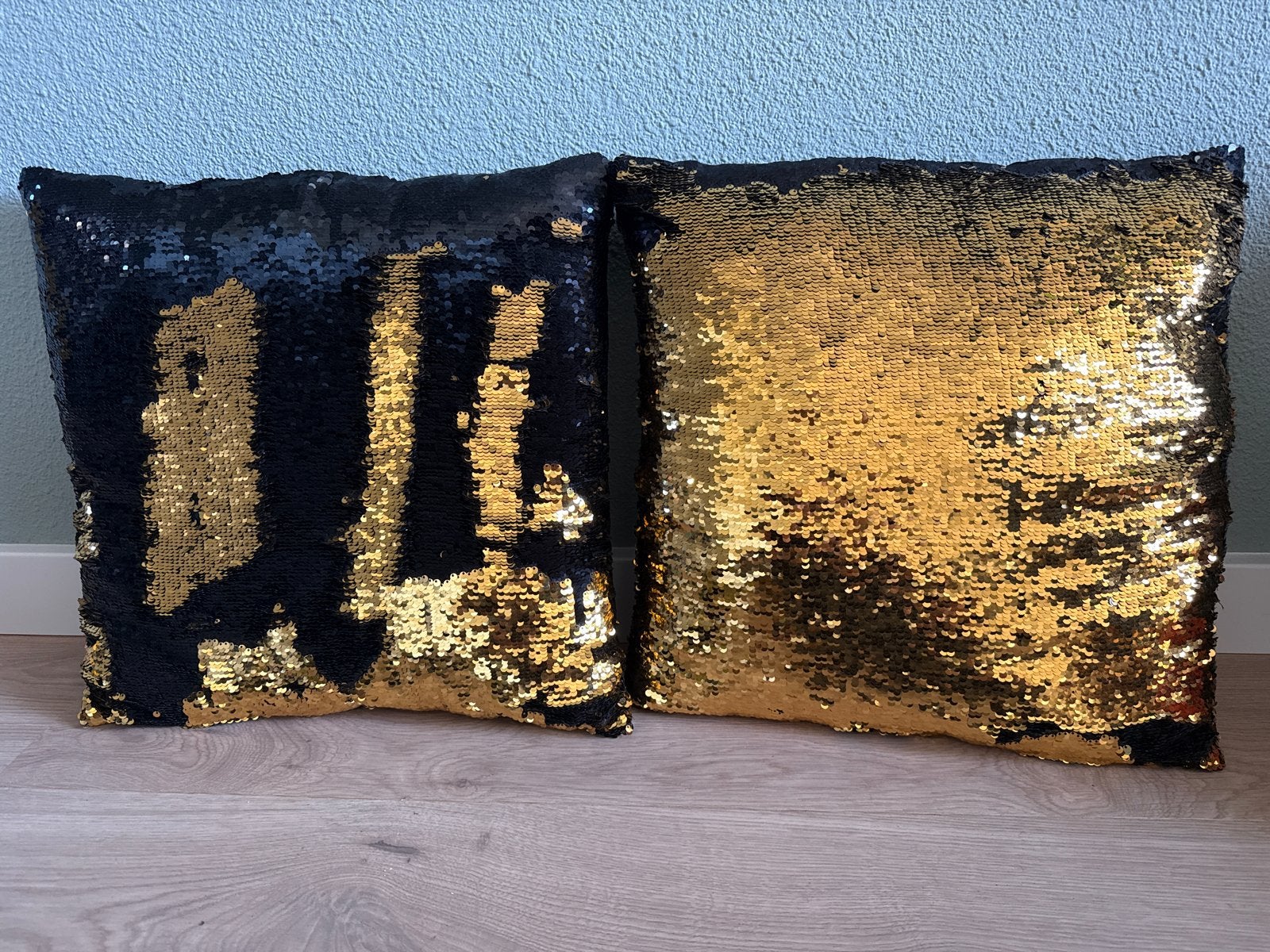 Pailletten kussens goud zwart 40x40cm, Ophalen, Meerkleurig, Vierkant, Met ritssluiting