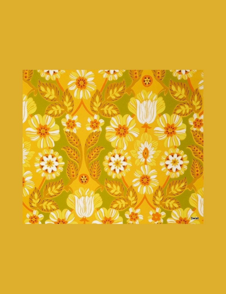4788 geel oranje behang bloemen retro vrolijk 70s tropisch, Verzenden, Oranje