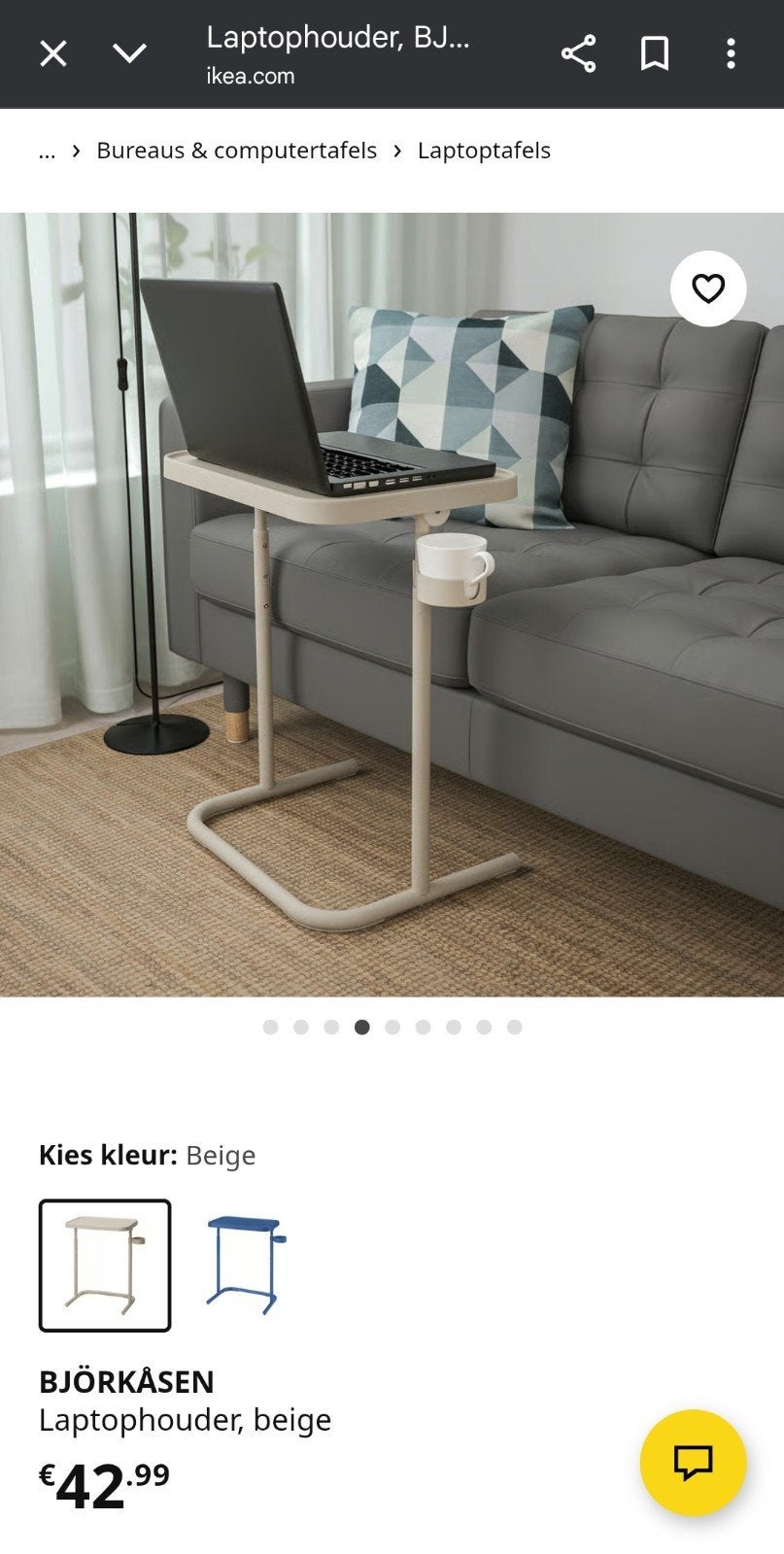 laptoptafel ikea wit, Computers en Software, Ophalen, Zo goed als nieuw, In hoogte verstelbaar