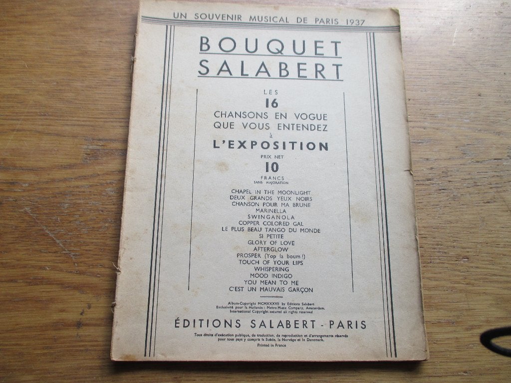 Bouquet Salabert 1937 - 16 populaire chansons bladmuziek, Piano, Gebruikt, Ophalen of Verzenden, Thema