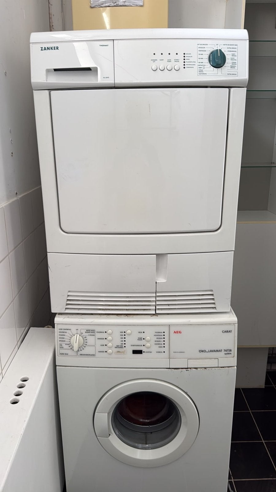 Zanker wasdroger en AEG wasmachine set, Ophalen, Gebruikt, Voorlader, Condens