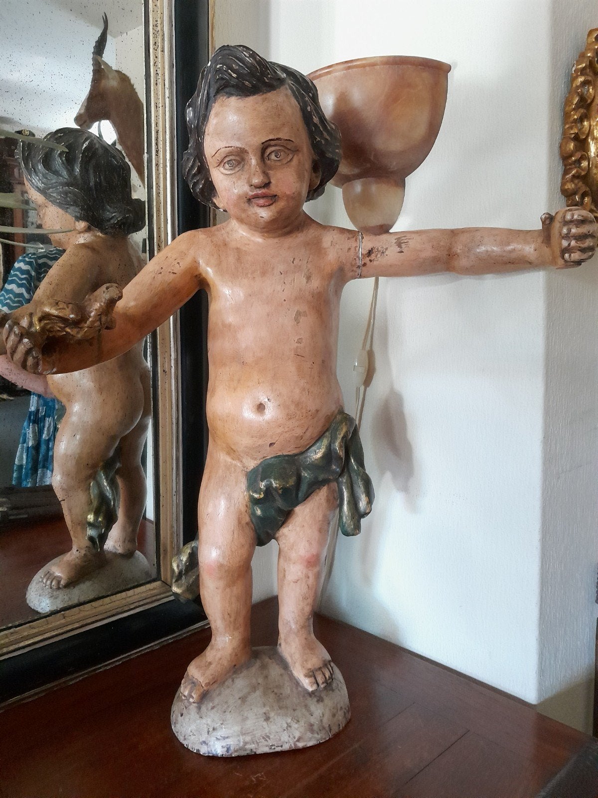 19e eeuwse putti # antieke houten engel antiek cherubs ange, Ophalen of Verzenden
