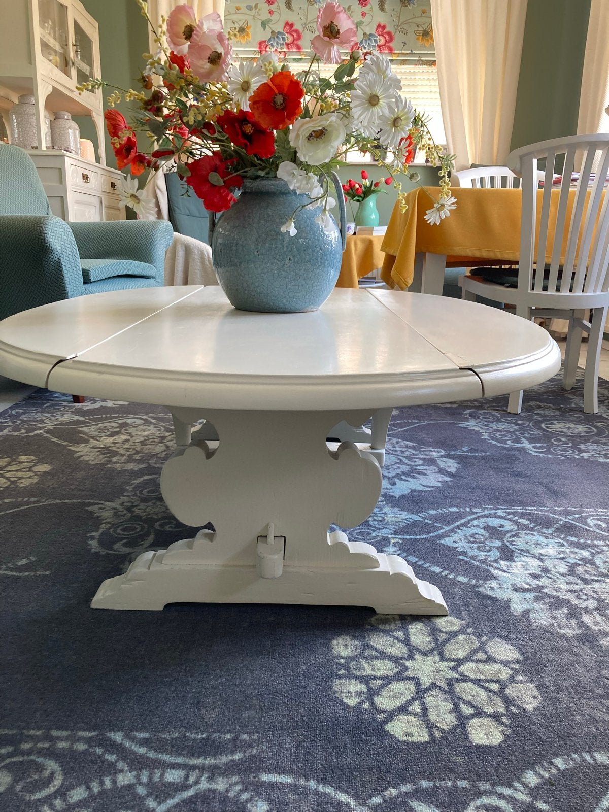 Uitschuifbare salontafel, wit, 150 cm lang, Ophalen, Gebruikt, 100 tot 150 cm, Overige houtsoorten