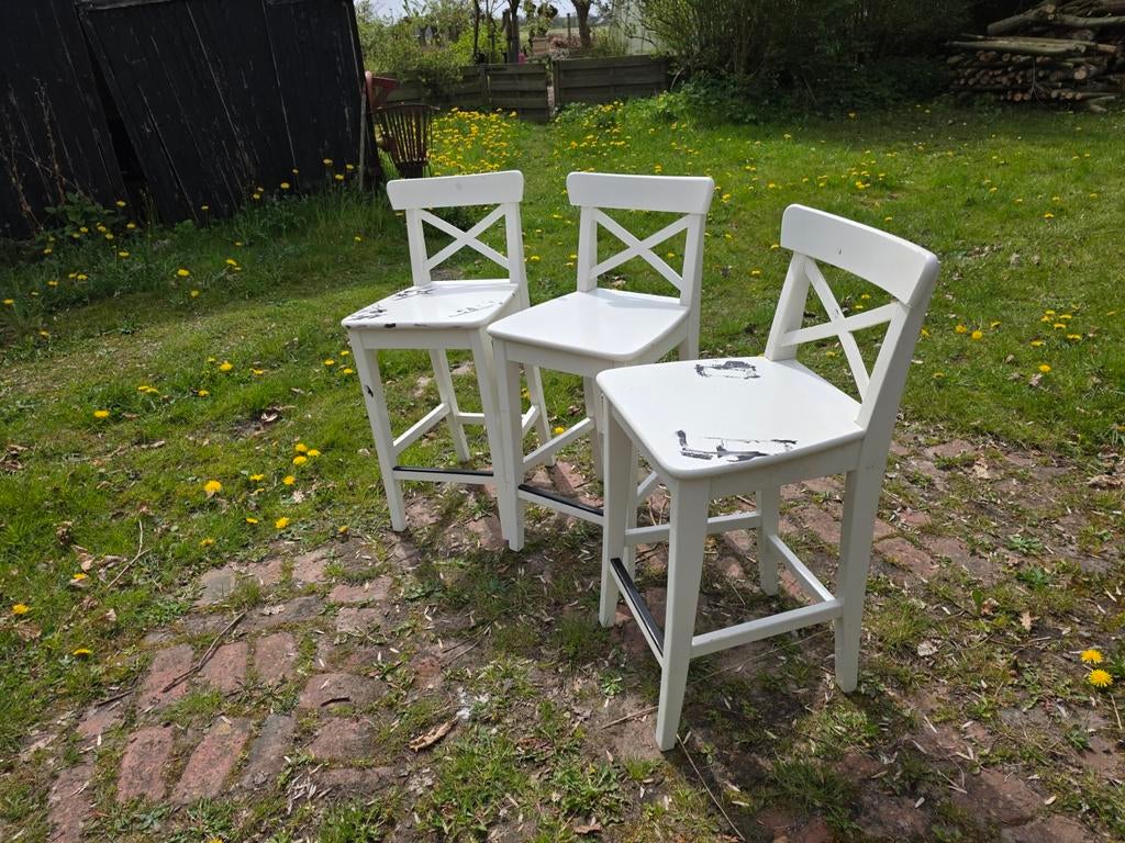 Ikea ingolf barkrukken hoge stoel 3x, Ophalen, Gebruikt, Met voetsteun, 90 cm of meer