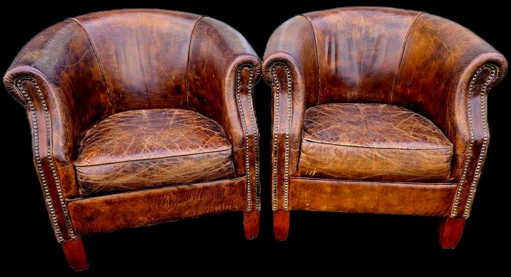 2 industriële Chesterfield club chairs + BEZORGING GRATIS