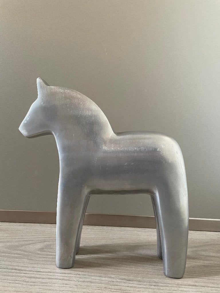 Dala Paard Aluminium Finansiell 1999 H: 27cm B: 23cm, Zilver, Beeld, Metaal, 27 cm