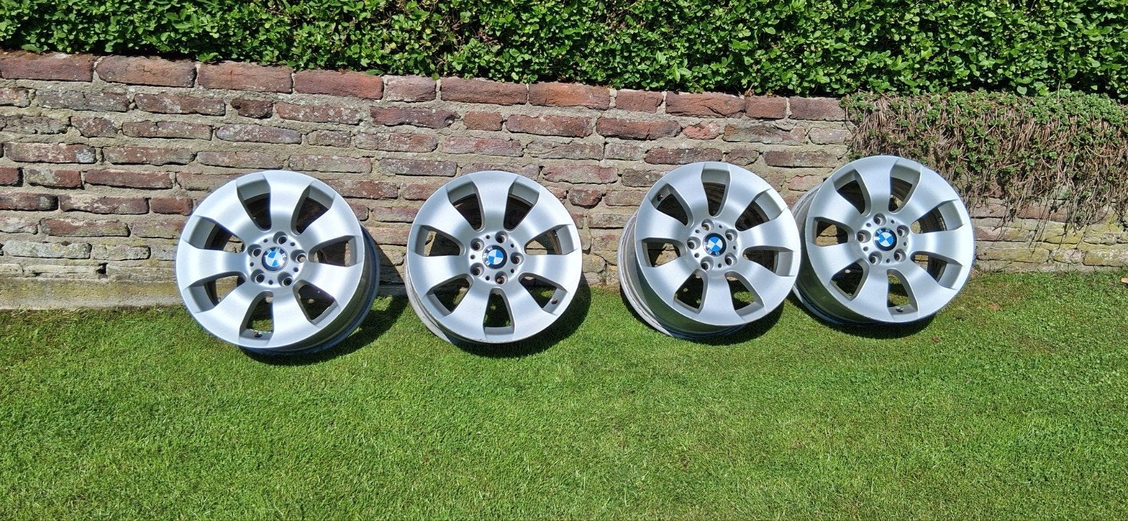 set nette 17inch bmw velgen  zonder banden met naafkappen, Ophalen, Gebruikt