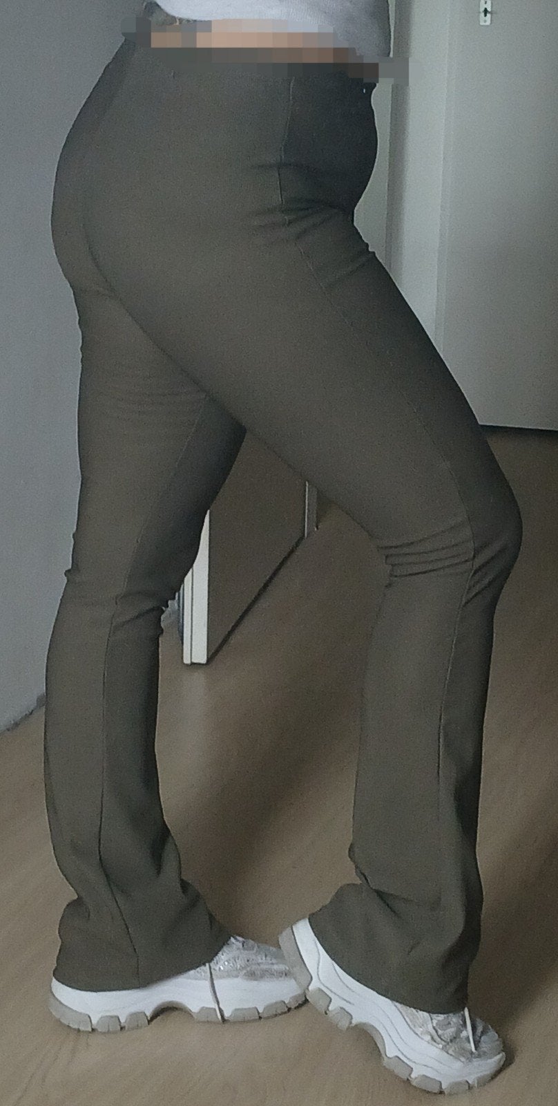 costes khaki geribd flare legging M L zgan comfy, Maat 38/40 (M), Verzenden, Zo goed als nieuw, Costes