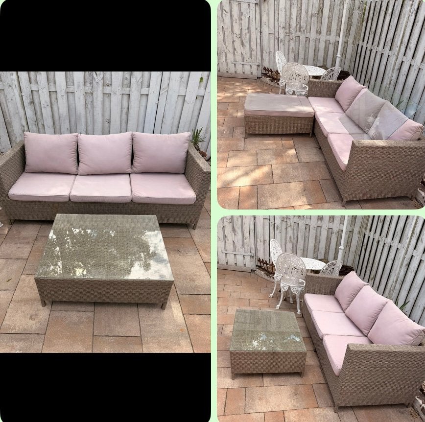 Tuinbank met tafel, Ophalen, Kunststof, 3 zitplaatsen, Hocker