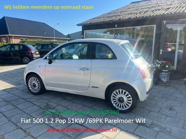 FIAT 500 1.2 Pop Parelmoer Créme Airco Zéér Zuinig, Stof, Gebruikt, 1242 cc, 840 kg