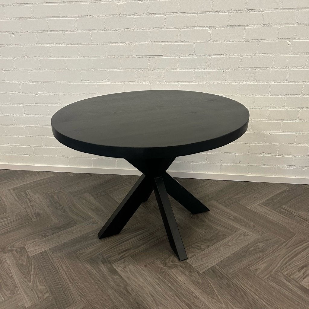 Mangohouten Ronde Zwarte Eettafel 110cm, Overige houtsoorten, Rond, Ophalen of Verzenden, Zo goed als nieuw