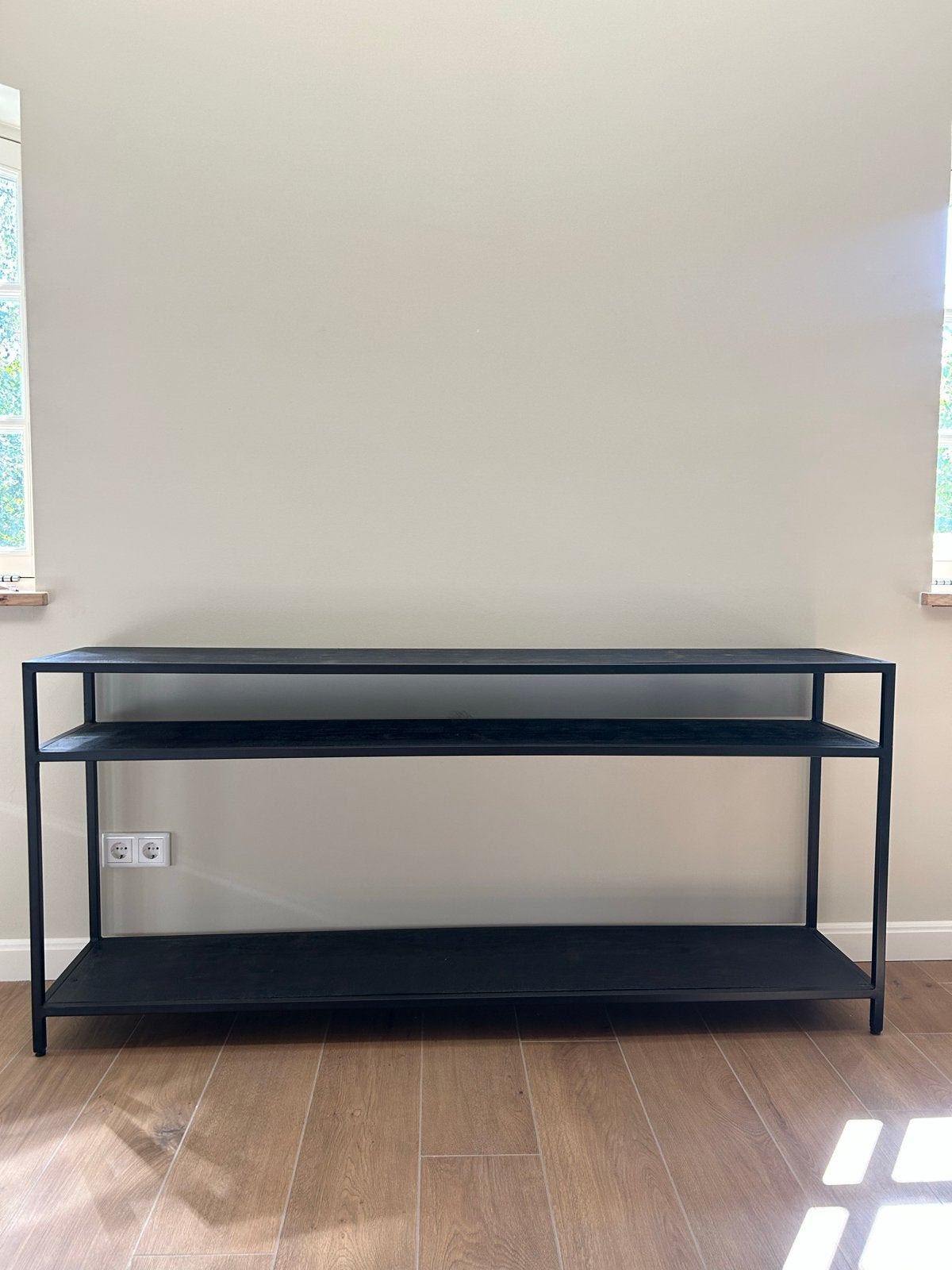 Zwart maatwerk dressoir van echt hout | 170x35cm, Ophalen, Met plank(en), Gebruikt, 150 tot 200 cm