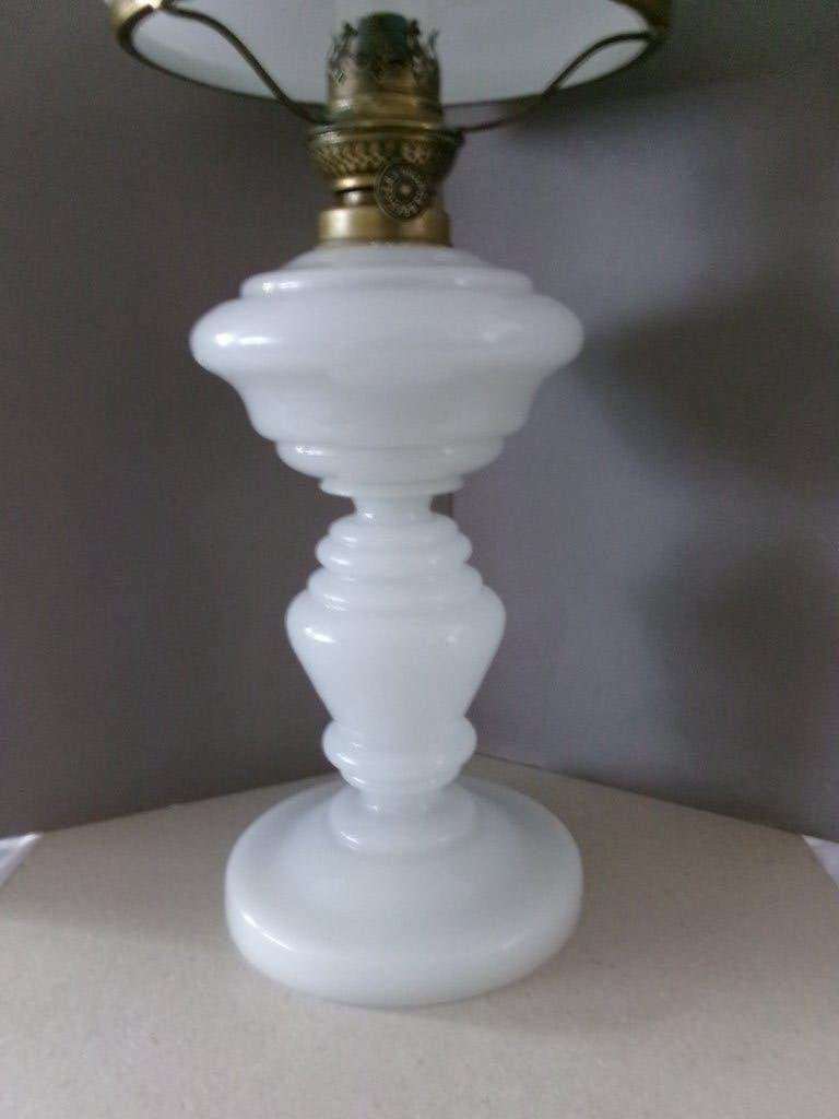 wit melk glazen olie lamp compleet., Antiek en Kunst, Ophalen