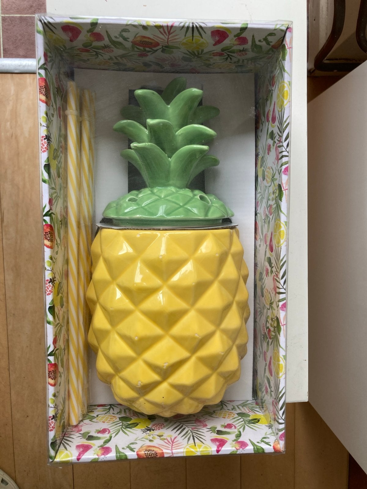 Drinkkan Ananas met rietjes - 1.2L - Nieuw in doos, Ophalen, Overige typen, Geel, Nieuw