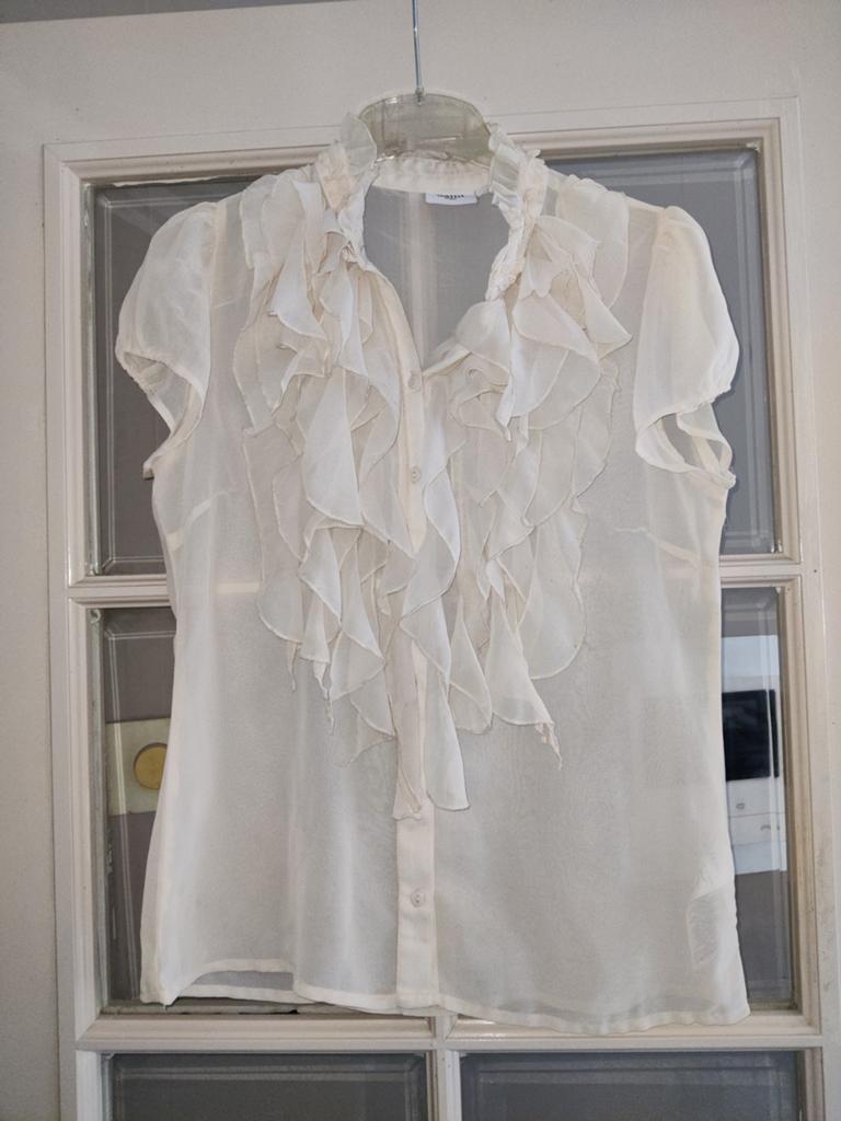 Elegante crèmekleurige blouse met ruches - Saint Tropez, Maat 38/40 (M), Beige, Ophalen of Verzenden, Zo goed als nieuw