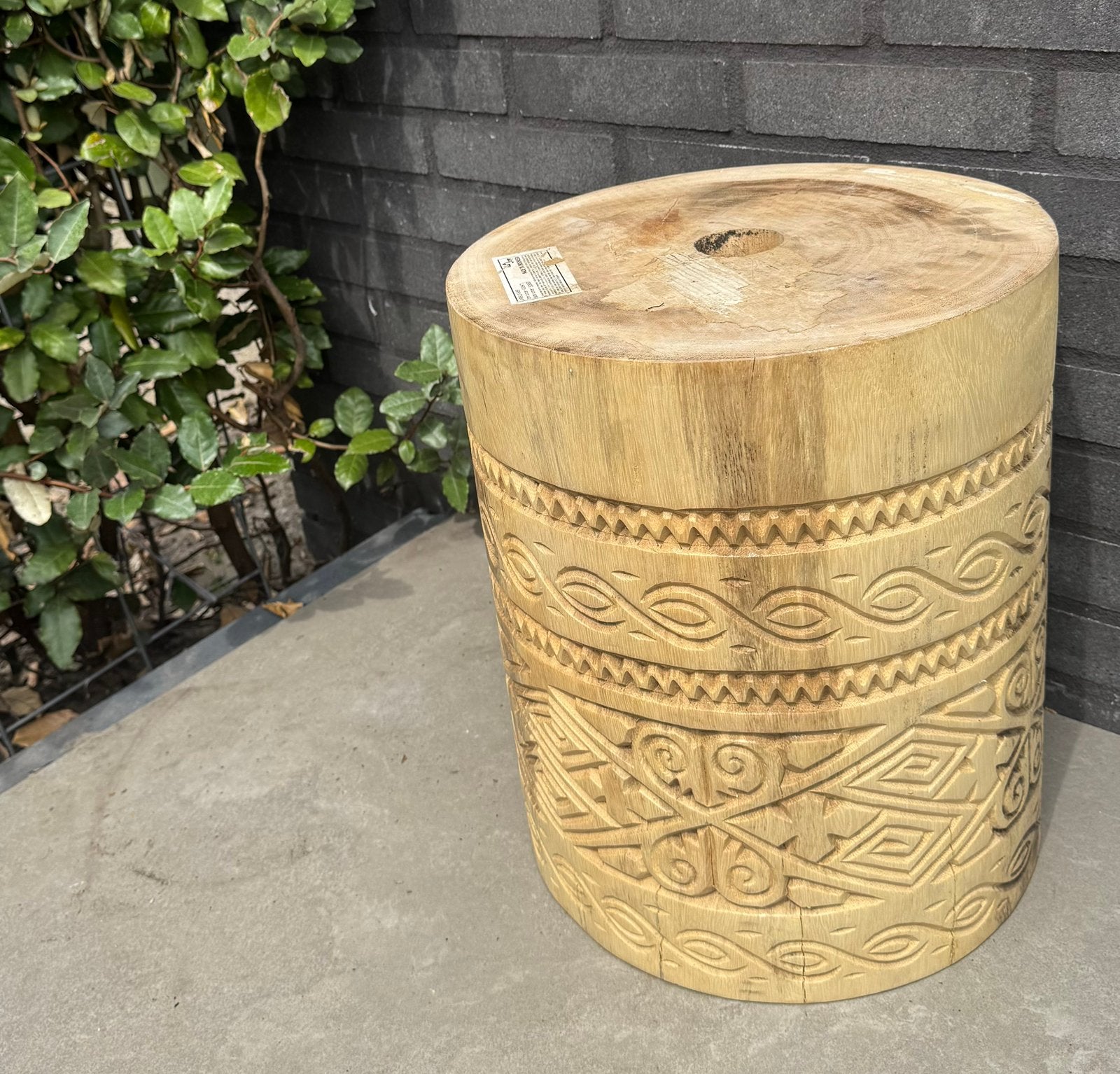 Houten bali aisna ibiza boho parasol voet rond hout, Ophalen, Zo goed als nieuw, Rond, Hout