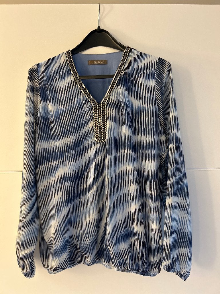Mer & Sud blauwe blouse met print, Blauw, Maat 46/48 (XL) of groter, Ophalen of Verzenden, Zo goed als nieuw