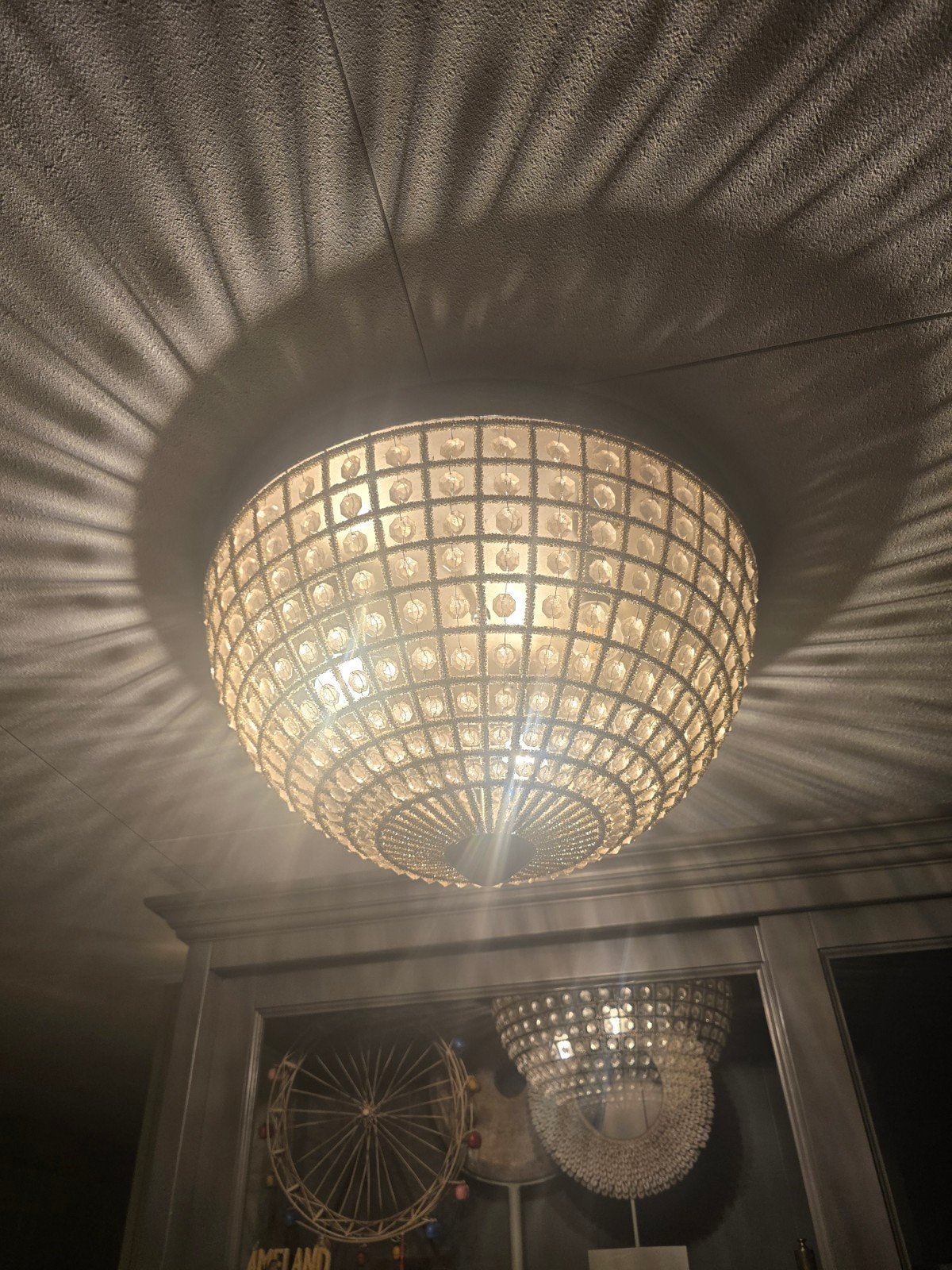 mooie plafondlamp met kristallen, Huis en Inrichting, Lampen | Plafondlampen, Ophalen, 50 cm, Zo goed als nieuw, Metaal