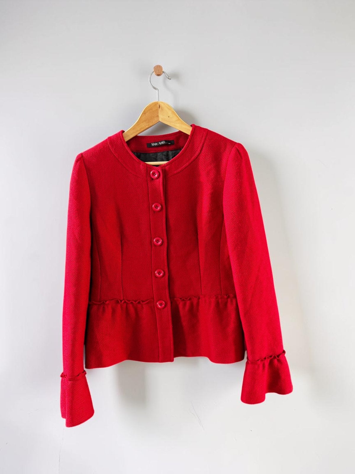 Marc Aurel wol boucle jas blazer rood peplum 40 L large, Maat 38/40 (M), Ophalen of Verzenden, Zo goed als nieuw, Jasje