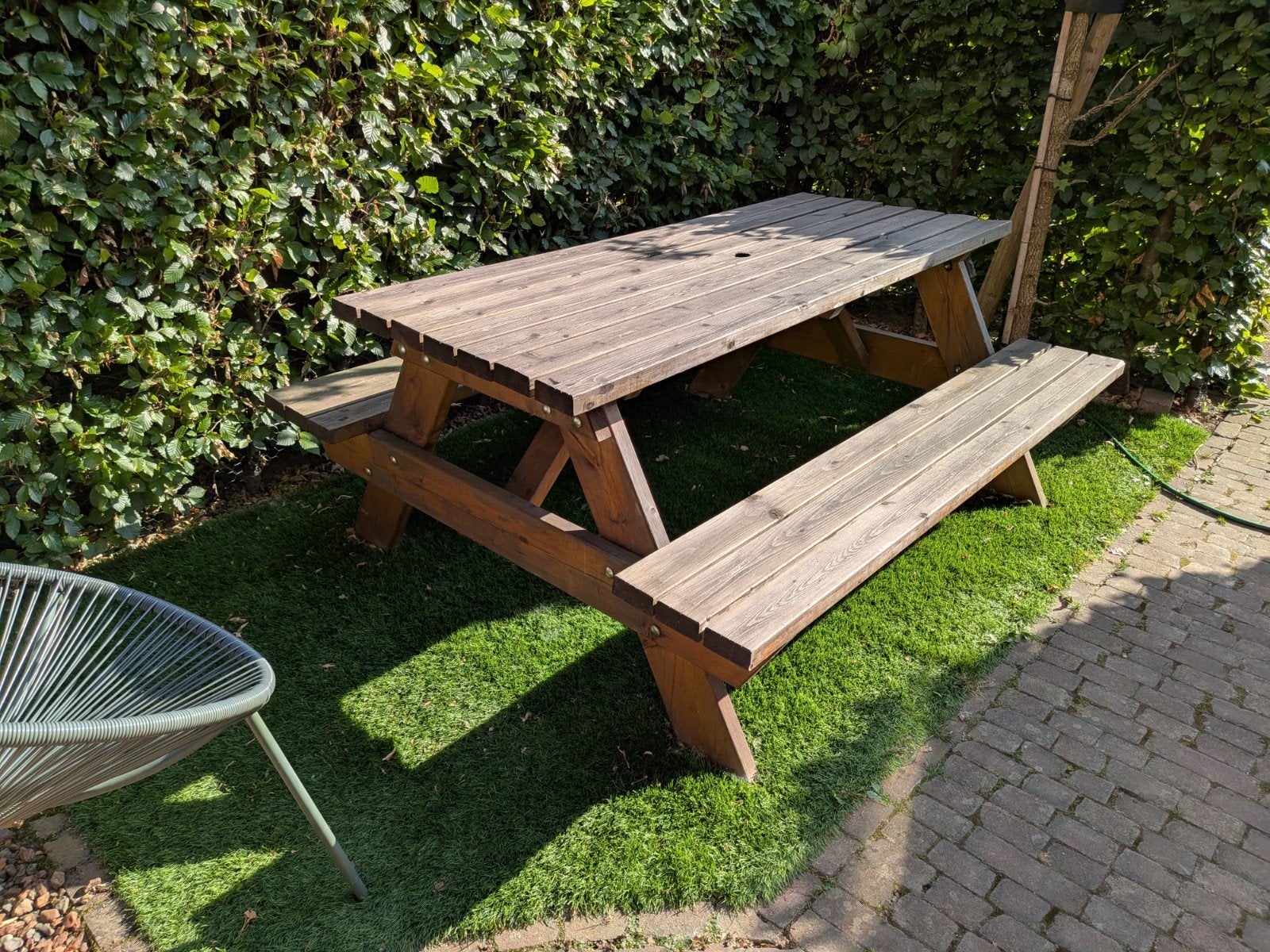 Robuuste houten picknicktafel voor buiten extra dik - horeca, Ophalen, Gebruikt, Rechthoekig, Hout