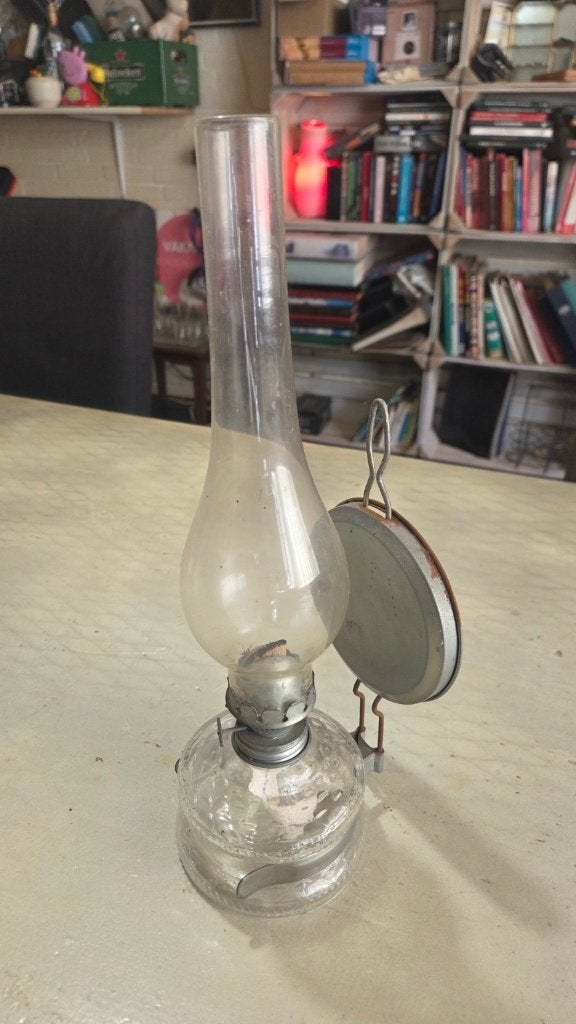 Petroleumlamp glas met reflector – olielamp, 35 cm, Ophalen