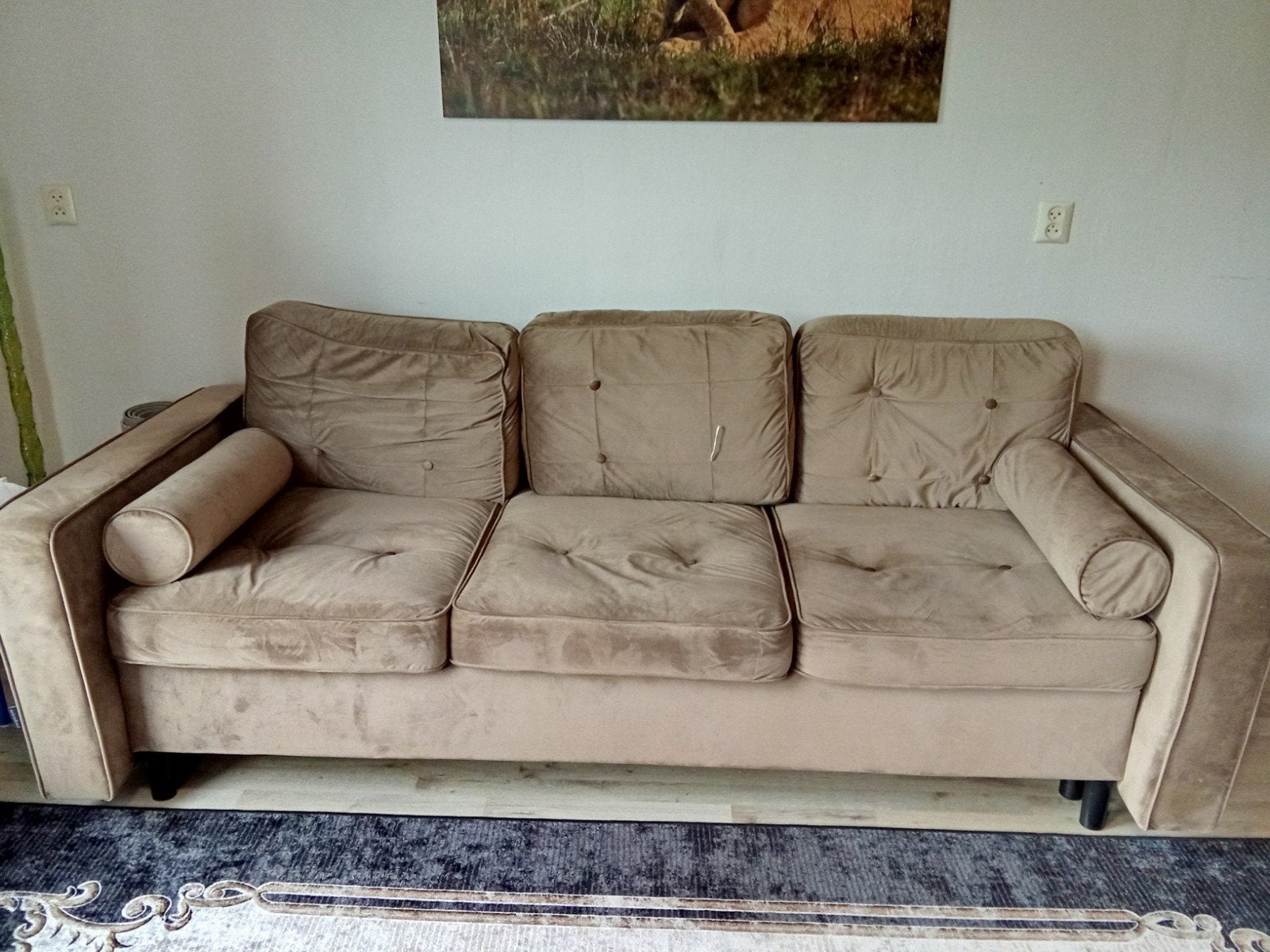 Comfortabele 3-zitsbank, beige stof slaap bank, Ophalen, Zo goed als nieuw, Beige