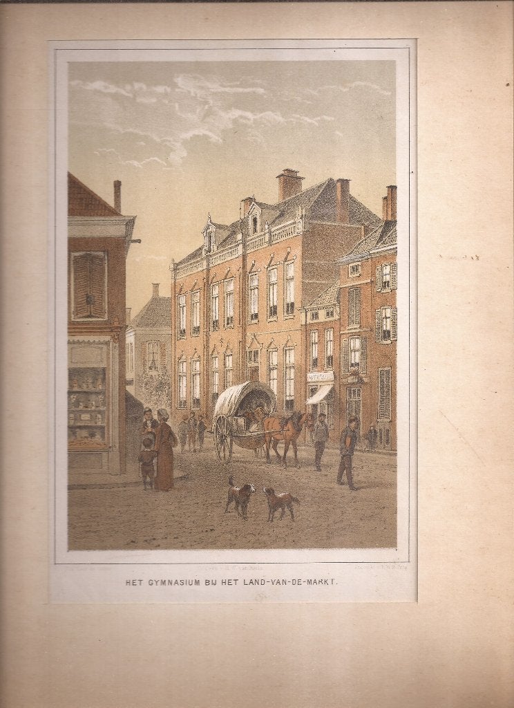 Arnhem Het Gymnasium bij het Land-van-de Markt ca. 1880 Lith, 1800 - 1899, Stadsgezicht, Ophalen of Verzenden, Blanco verso
