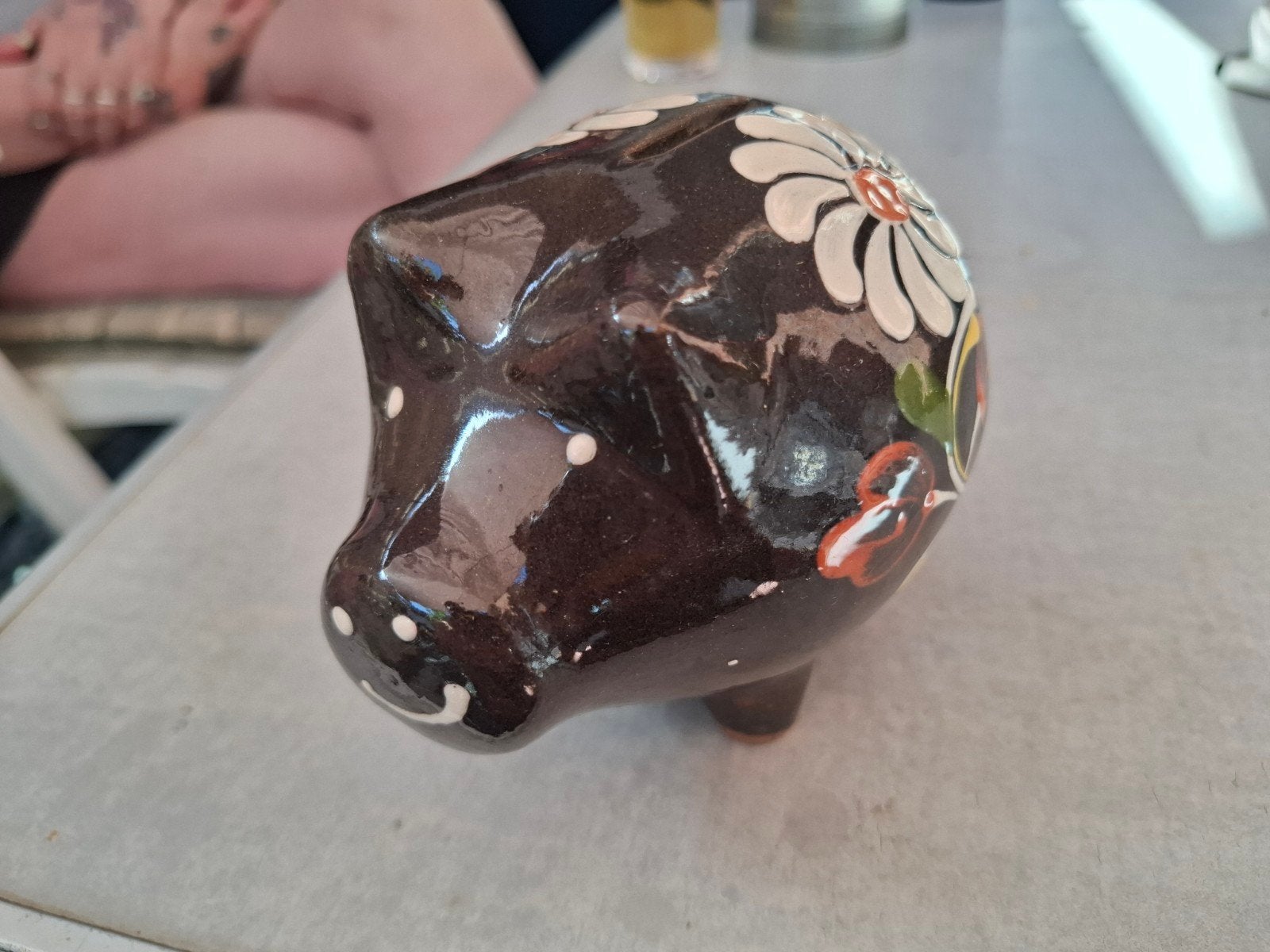 Spaarpot varken, handgeschilderd keramiek, Verzamelen, Spaarpotten, Ophalen of Verzenden
