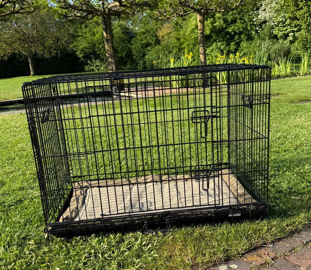 Zwarte hondenbench 91x60x66 cm – dubbel deurs, Dieren en Toebehoren, Hondenhokken, Ophalen, Zo goed als nieuw, 75 tot 110 cm, 65 tot 100 cm