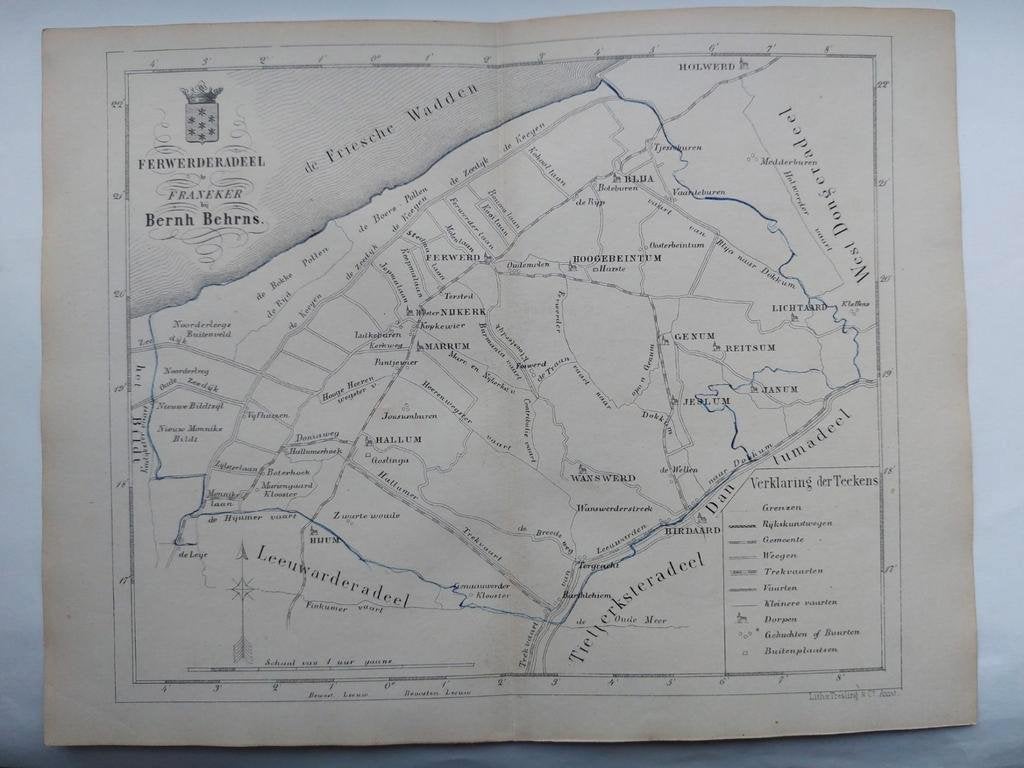 13 / Ferwerderadeel Friesland Zeldzame litho uit 1861, Ophalen of Verzenden