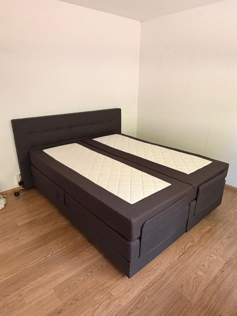 Boxspring Kentucky elektrisch 160x200 cm donkergrijs, Ophalen, Tweepersoons, 200 cm, 160 cm