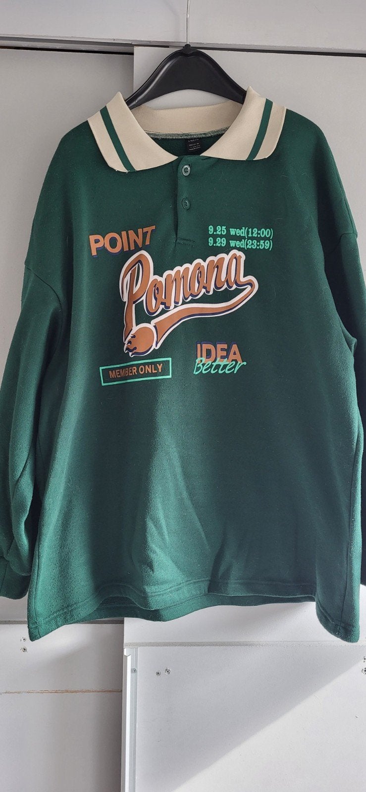 Groene Shein trui met kraag en print, maat L, Maat 42/44 (L), Ophalen of Verzenden, SHEIN, Gedragen