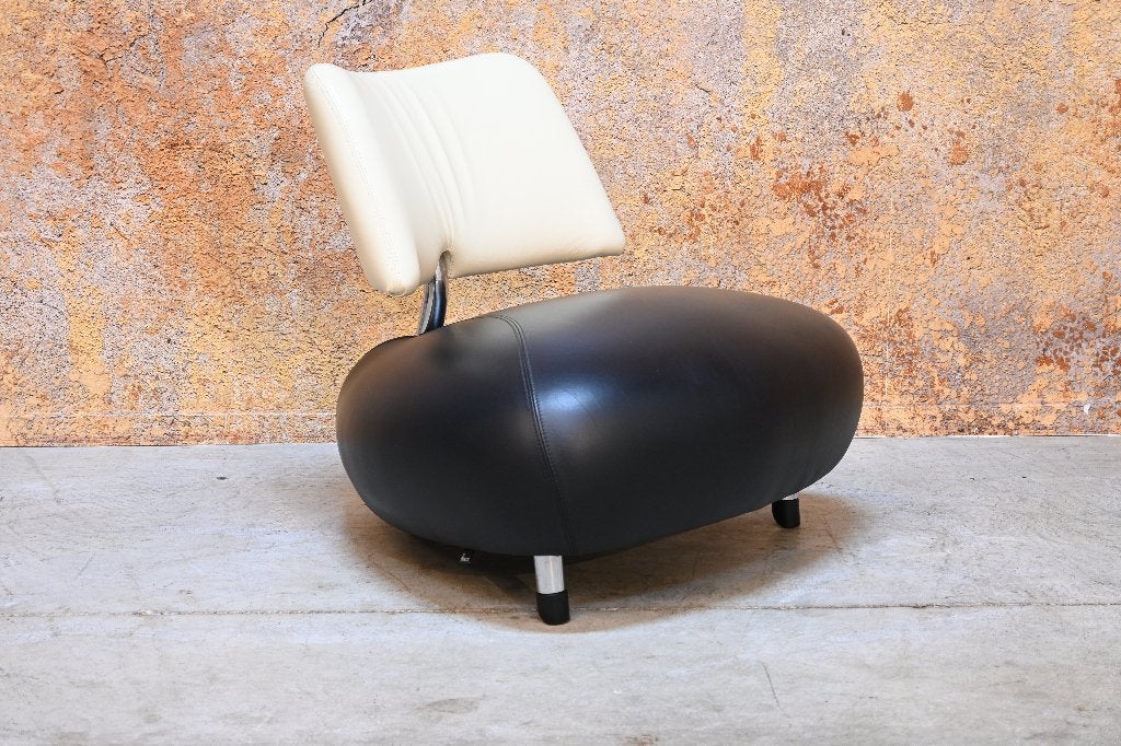 ZGANieuw Leolux Pallone design fauteuil in zwart +  wit leer, Leolux, Leolux, 75 tot 100 cm, Ophalen of Verzenden