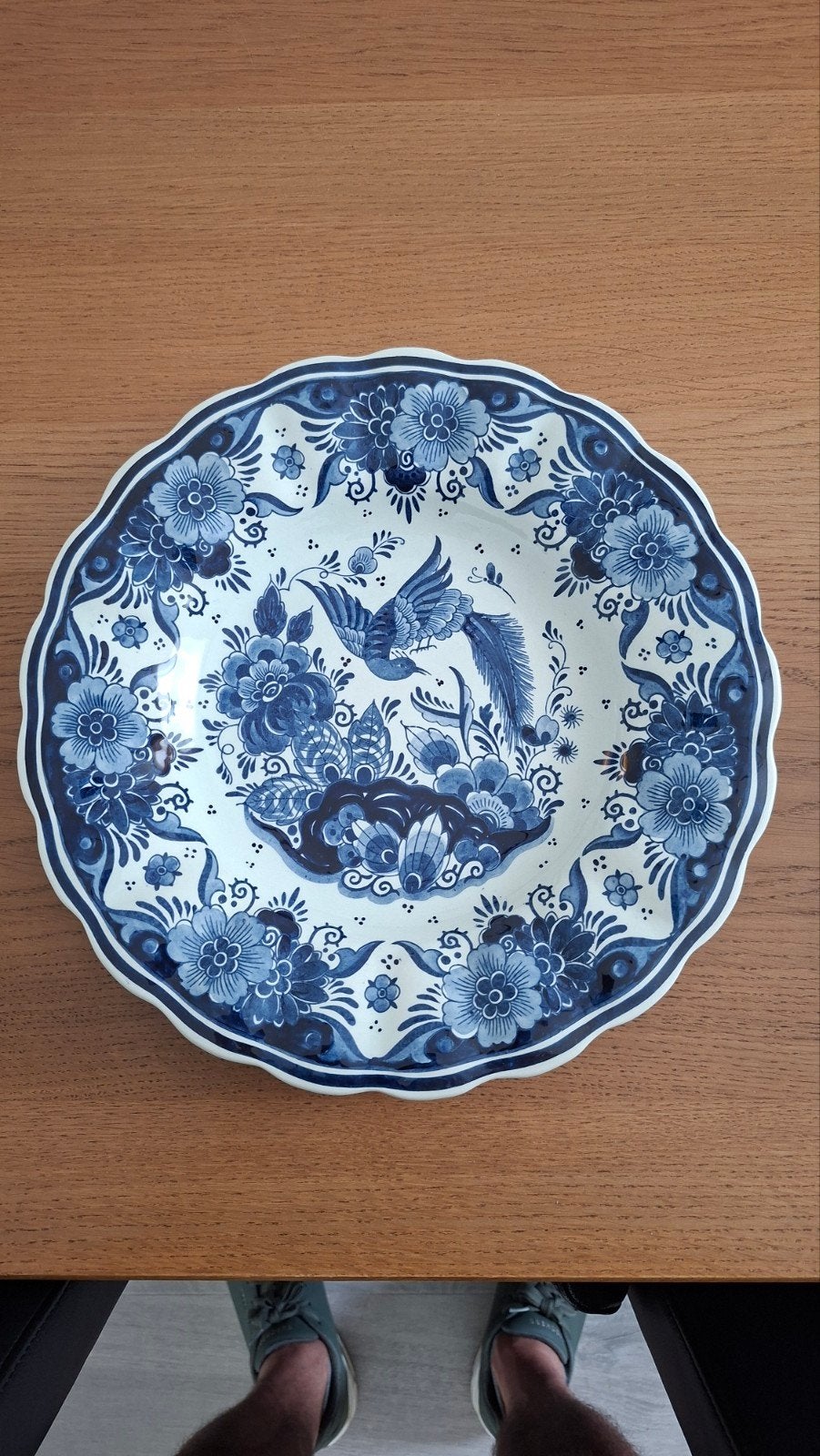 Delfts Blauw Sierbord met Vogel en Bloemen, Antiek en Kunst, Ophalen