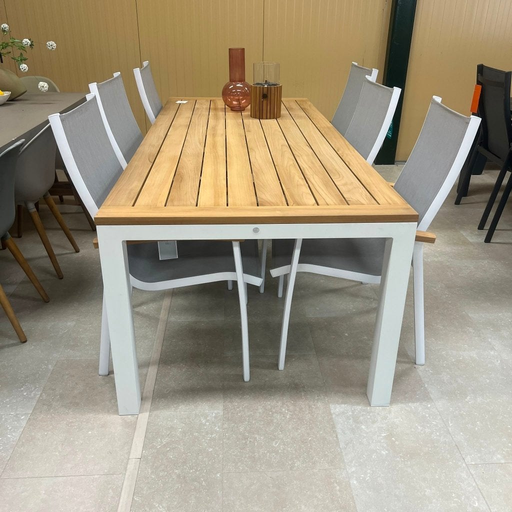 Vario Tuinset | Wit | Showroommodel, Ophalen, Gebruikt, 6 zitplaatsen, Teakhout